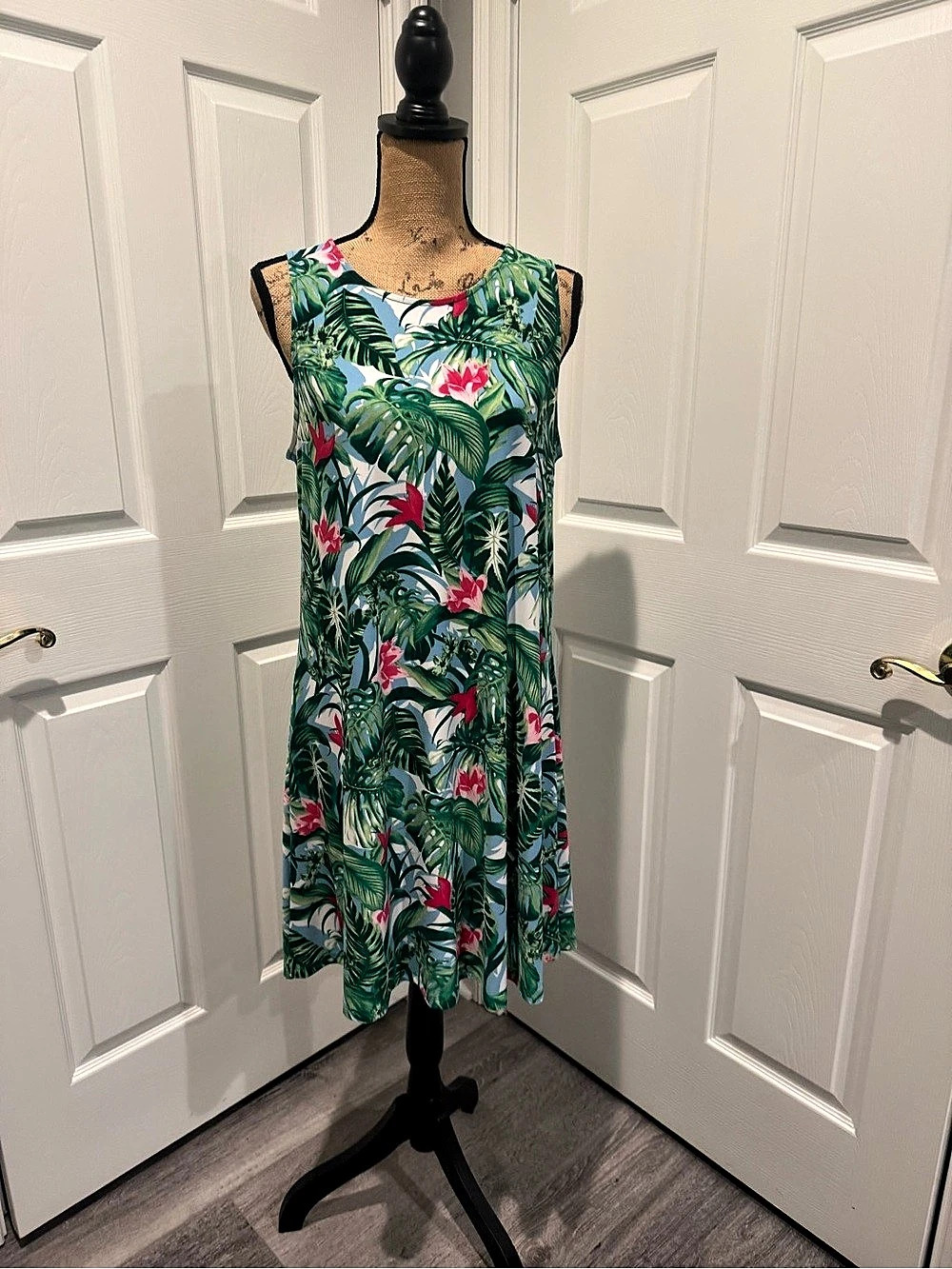 Pappagallo Tropical Floral Mini Dress Green & Pink Medium Like New
